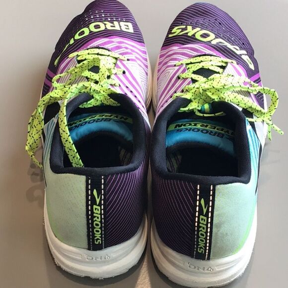Brooks Hyperion Purple Teal Neon Stripe Lace Up Lightweight Running Shoes - Picture 10 of 16
